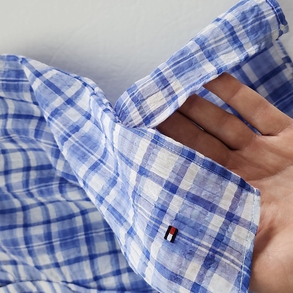 Tommy Hilfiger Women's Blue White Plaid Cotton Popover Short Sleeves Shirt Small - Picture 7 of 15